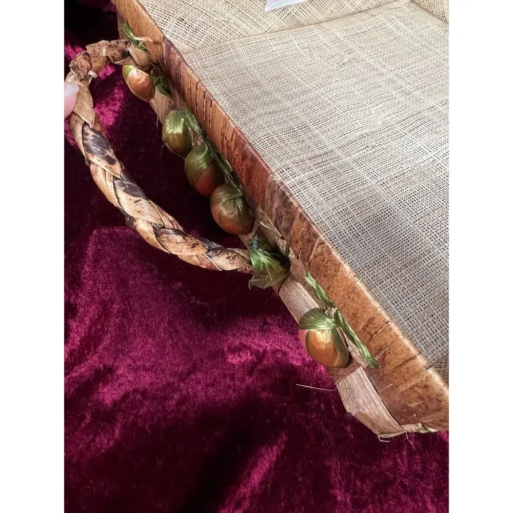 Vintage Raffia Serving Casserole Basket - Handwoven Fruit Basket Centerpiece